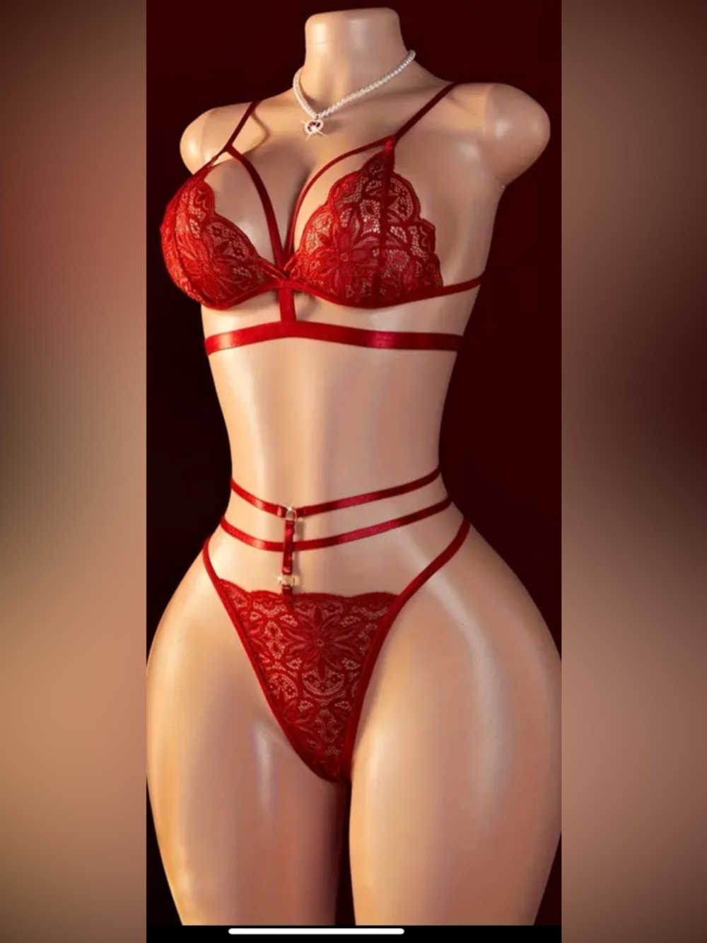 NWT Red Floral Lace Strappy Lingerie Set - Sexy 2-Piece - Size Small